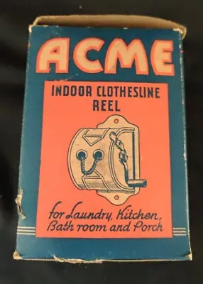 Vintage ACME Clothes Line Reel Indoor Hand Crank Retractable Double Line W/Box • $25