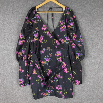 $15.96 • Buy ASOS Dress Womens 18 Black Pink Shift Flowers Event Formal Wavy Flowy Ladies