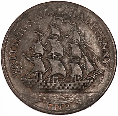 British Naval Halfpenny Token 1812 ~ W.1590 ~ Lord Nelson & HMS Victory • £28.95