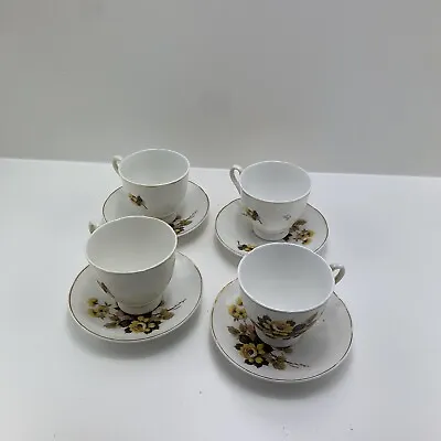 4 X Mayfair China Floral Coffee Cups / Cans And Saucers Set • £11.47