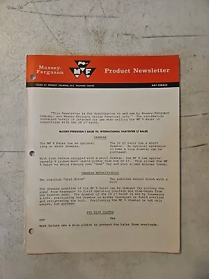  1966 Massey Ferguson 9 Baler VS IH 27 Baler Product Newsletter • $12.30