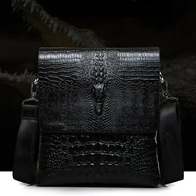 Men Leather Black Crocodile Sling Shoulder Bag Crossbody Bag 10  Messenger Bag B • $17.99