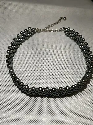 Black Pearl Collar Multi Strand Necklace Choker .925 Clasp 12” W/4” Ext. • $18.99