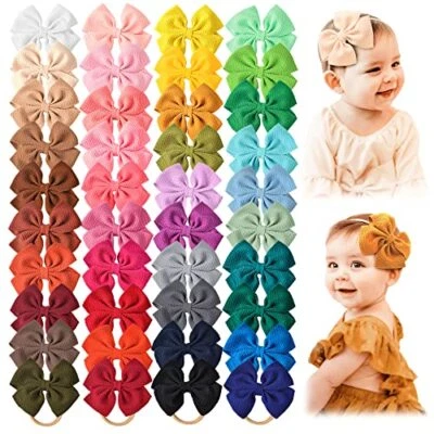 $28.40 • Buy  40 PCS Big Bows Baby Nylon Headbands Hairbands Hair Bows Elastics For Baby 