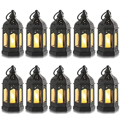 Mini Lantern With Flickering LED Candles Set Of 10 Black Vintage Decorative H... • $38.38