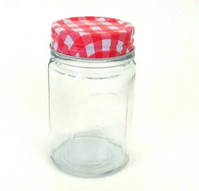$7.99 • Buy Clear Glass Jelly Jam Jar Red Gingham Round Metal Lid 4  6oz