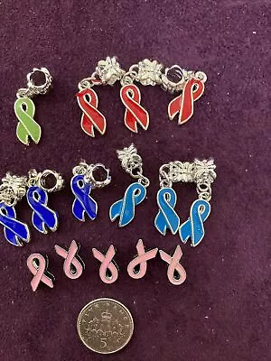 Job Lot Of 15 Breast Cancer Awareness Charms For Crafts Jewellery Making Red Blu • £1.50