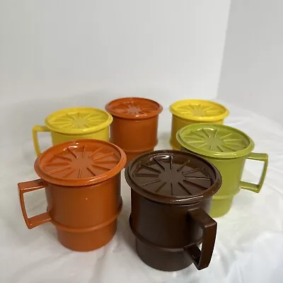 Set Of 6 Vintage TUPPERWARE Harvest Stacking Coffee Cups With Coasters/Lids • $27.95