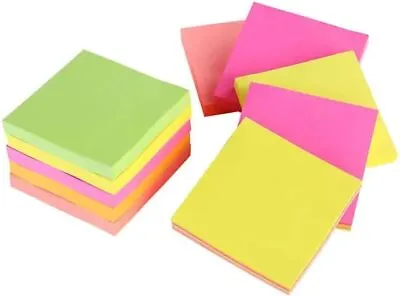 KAV Sticky Memo Notes Neon Block Cube Pad 3x3in 450 Sheets - Assorted Colour • £4.99
