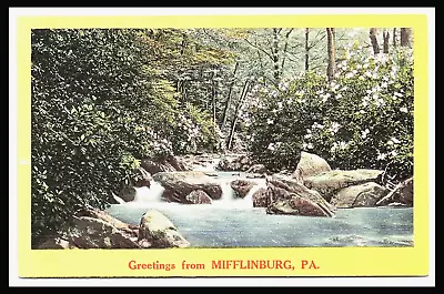 Mifflinburg PA Linen Postcard Greetings Scenic View River Forest Unposted  Pc257 • $6