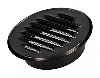 Metal Black Round Air Vent Grille 100mm With Flange And Fly Screen • £7.99