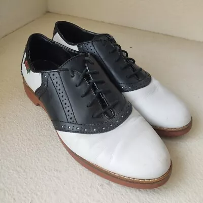 Bass Shoes Women 8.5 Saddle Oxford Enfield Black White Lace Up Retro Cheer FLAWS • $21.99