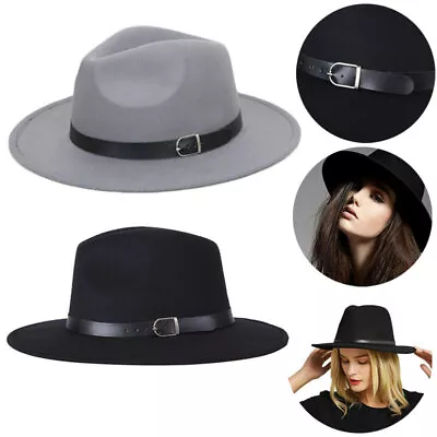 Vintage Women Men Wool Felt Trilby Fedora Jazz Wide Brim Hat Cap Gangster Decors • £7.95