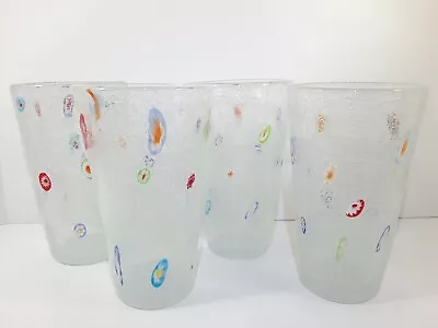 Millefiori Bubble Highball Hand Blown Art Glass Drinking Tumbler Set Of 4 • $99.99