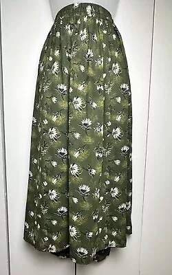 Vintage Cricket Lane Green Floral Midi Plus Size Skirt Elastic Waist Size 20 • £24.11