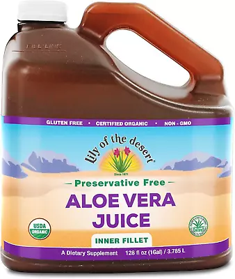 Lily Of The Desert Aloe Vera Juice Organic No Preservatives 1 Gal + 1oz. Cup • $46.34