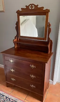 £300 • Buy Antique Edwardian Teak 4 Drawer Chest / Dressing Table With Mirror