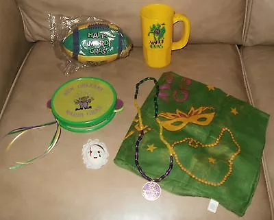 Mardi Gras Souvenirs Football Tambourine Scarf Beads Cup Face Pin+ Surprise • $4.99