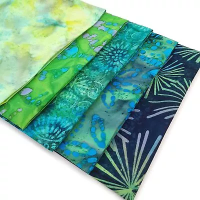 Green Leaves Fabric Bundle - 100% Cotton 5 X Batik Material Fat Quarter Bundle • £11.99