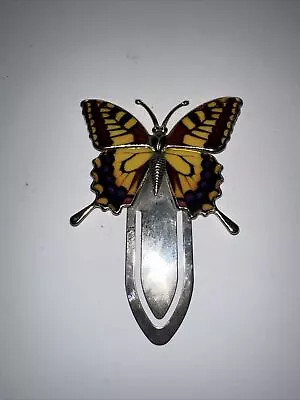 Vintage Enamel & Metal Butterfly Bookmark/Multi-Color Yellow EUC • $16