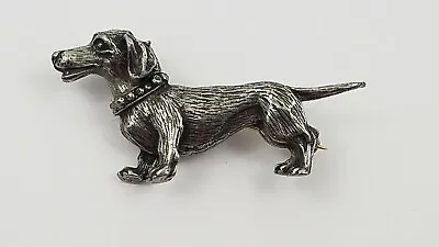 Wiener Dog Pin Brooch Dachshund Silver Tone Figural So Cute Silver Tone Metal • $16.36