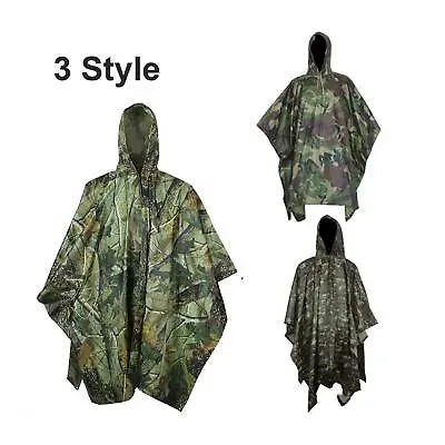 Waterproof Army Hooded Ripstop Festival Rain Poncho Outdoor Military Hiking • £8.49