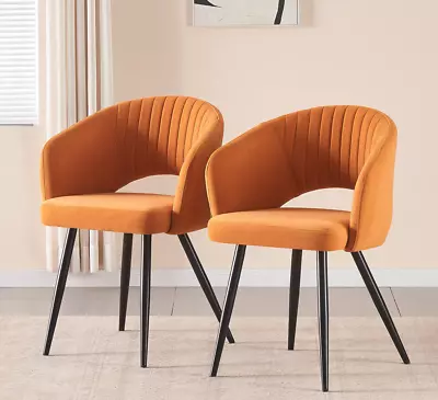 AINPECCA 2x Dining Chairs Mustard Velvet Padded Tufted Seat Metal Upholstered • $189.99