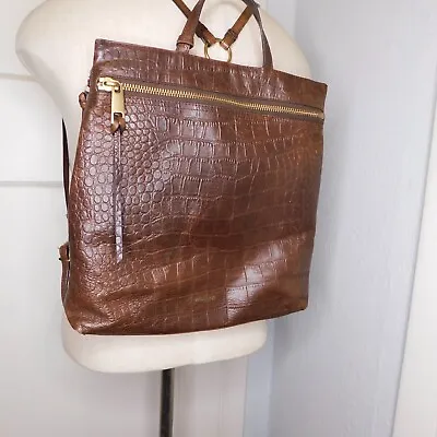 Margot New York Maggie Backpack Bag Brown Leather Croc Embossed • $82