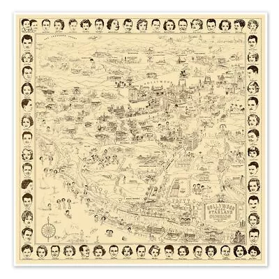 $19.97 • Buy Hollywood California Starland - Tourist Map Of The Movie Stars Homes Circa 1937