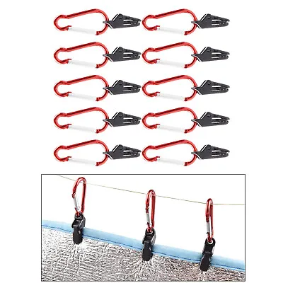 $10.80 • Buy 10 Pieces Heavy Duty Tent Tarp Clips Clamps D Ring Camping Canopy Carabiner