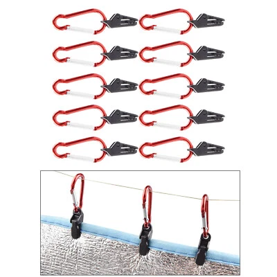 $10.80 • Buy 10 Pieces Heavy Duty Tent Tarp Clips Clamps D Ring Camping Canopy Carabiner