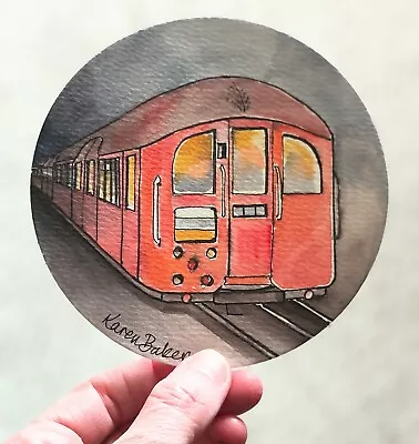 Original Art Watercolour Ink Tube London Underground Train 1930s Red Round  • £4.29