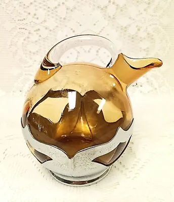 VTG Farber Bros KROME KRAFT Cambridge Amber Glass TILTED PITCHER Carafe DECANTER • $19.99