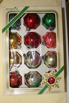 $10.95 • Buy Pyramid Box 12 Vintage Medium Mercury Glass Holiday Christmas Ornaments All USA