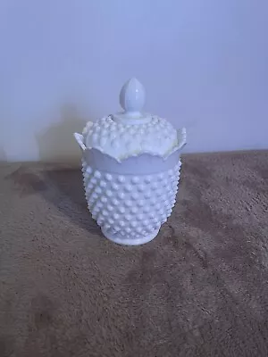 🧩VTG Fenton Hobnail White Milk Glass Lidded Sugar Dish 5 3/4  Height W/Lid • $30