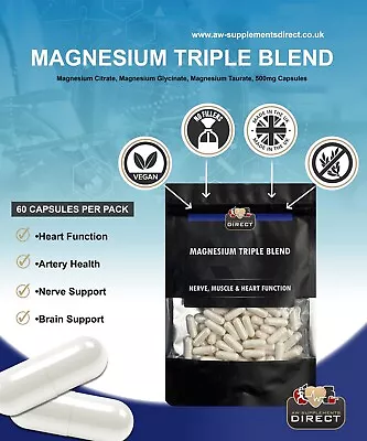 Triple Blend Magnesium 500mg No Fillers Or Binders 60 Capsules • £9.99