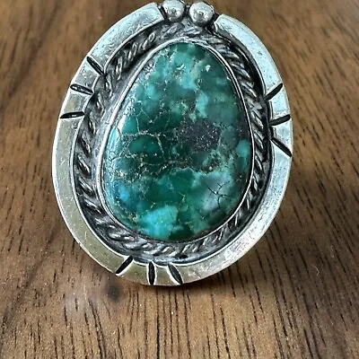 Sterling Silver Vintage Navajo Ring W/ Large Turquoise Stone Size 6 • $135