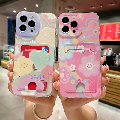 Case For IPhone Samsung Cute Smile Card Pocket Wallet Soft Phone Cover Back Girl • $6.35