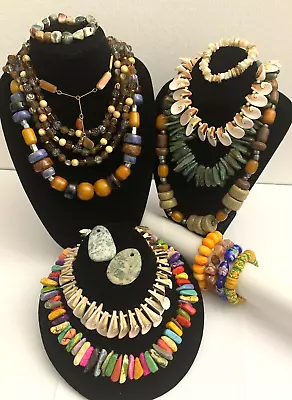 VTG Jewelry Lot Gemstone African Trade Ancient Stone Shell Art Glass Bakelite • $168