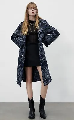 Zara Relaxed Oversized Jacquard Coat Jacket Limited Edition Size L Ref 2313/614 • $61.65