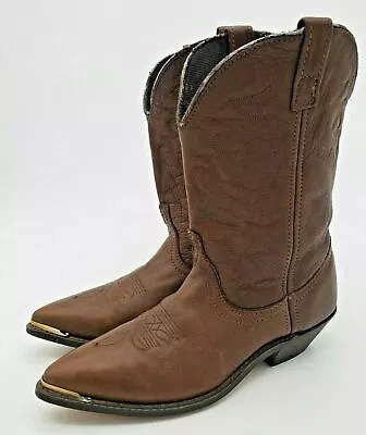 Vintage Womens Sz 9.5 M Brown Metal Toe Tips Cowboy Boots 80’s Western Boot • $26.76