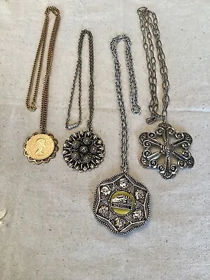 4 Vintage 60s Pendant Necklaces Acropolis  Queen Elizabeth Penny 2 Art Nouveau • £25