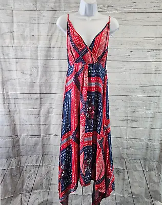 Wrangler Womens Dress Sz Small Red Blue Bandana Print Sharkbite Hem Rayon • $16.79