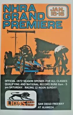 Vrhtf Vintage Style Nhra Grand Premiere Lions Darg Strip Poster 14  X 22  • $59.99