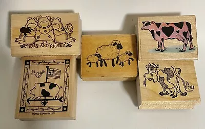 Barn Animal Rubber Stamps Cow Pig Sheep Farm Animals Stamps Lot Of 5 • $9
