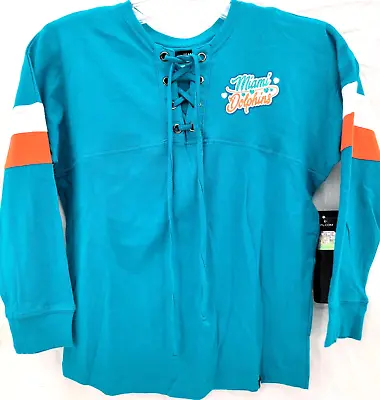 NEW Miami Dolphins NFL Team New Era Aqua LS Lace Up Shirt Youth Girls 7/8 • $21.24