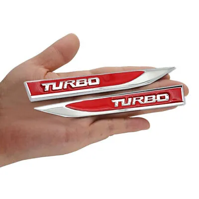 Left+Right Red 3D Metal TURBO Logo Sport Emblem Badge Car Fender Sticker Decals • $15.13