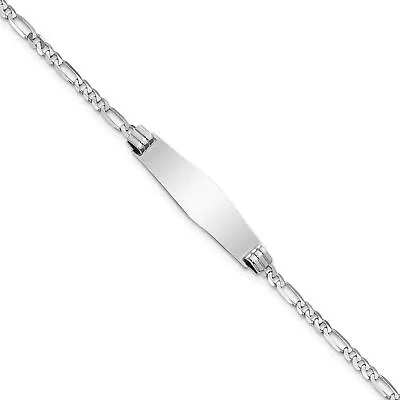 Avariah Solid 14k White Gold WG Soft Diamond Shape Figaro Link ID Bracelet • $375.99
