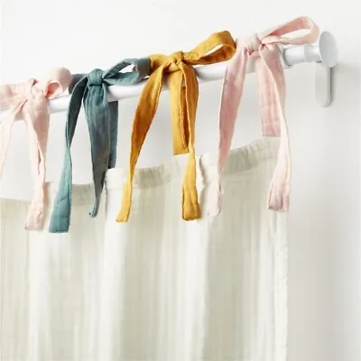 Crate And Barrel Kids - 96  White And Multicolor Tie Muslin Curtain Panel  • $49