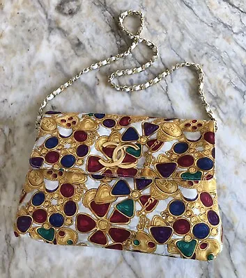 SALE-CHANEL BAG LMT ED VINTAGE RARE  1980’s BIJOUX GRIPOIX PRINT IN MULTI COLOR! • $5995